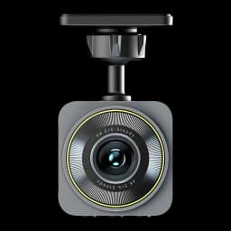 Dashcam Botslab V9H 2 em 1 4K WiFi Preto canais 30fps, detalhe: objetiva frontal com anel amarelo e inscrição 4K EIS-Steady