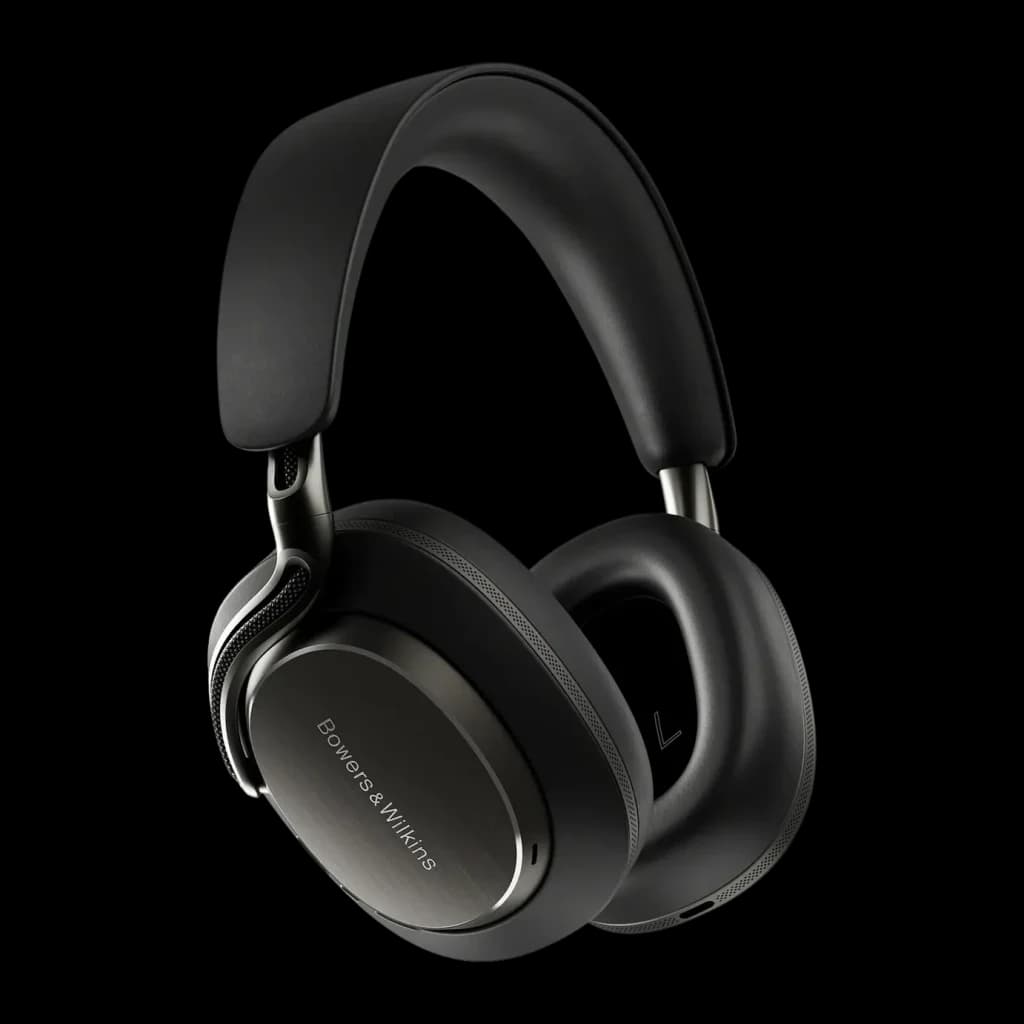 Auscultadores de banda Bowers & Wilkins Px8 S2 Cancelamento de Ruído Híbrido Preto, vista frontal: arco acolchoado, concha