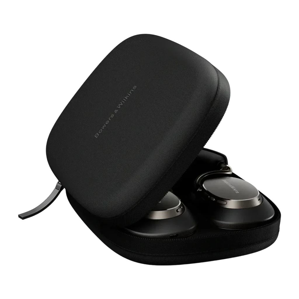 Auscultadores de banda Bowers & Wilkins Px8 S2 Cancelamento de Ruído Híbrido Preto, detalhe: estojo rígido aberto