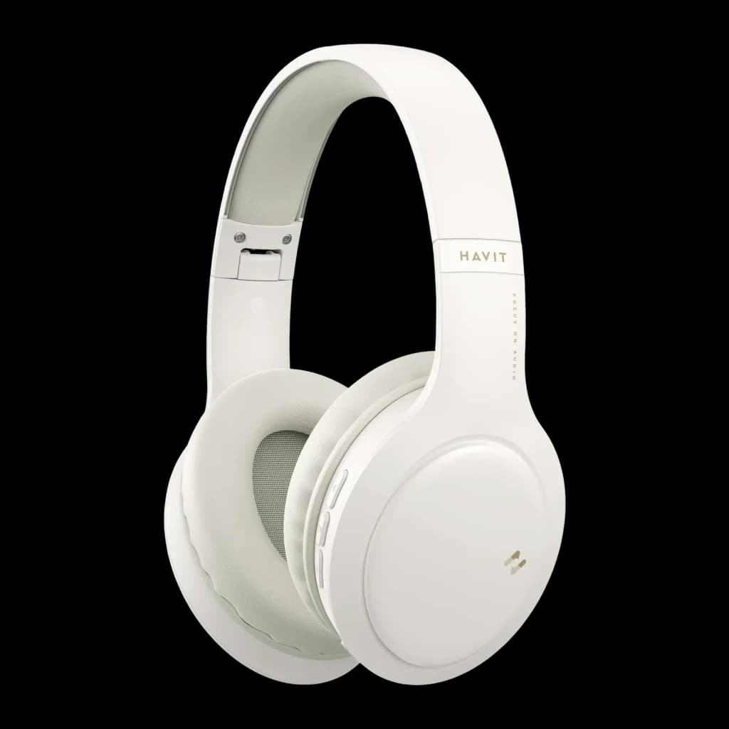 Auriculares Havit H633BT Diadema Bluetooth 5.1 20h 40mm Driver blancos, vista lateral: diadema acolchada, almohadillas
