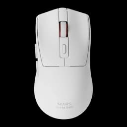 Souris Gaming Mars Gaming MM-T3 Sans Fil Switchs Huano 14400 DPI Noir, vue dessus: corps blanc, molette rouge et logo Mars
