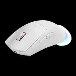 Souris Gaming Mars Gaming MM-T3 Sans Fil Switchs Huano 14400 DPI Noir, vue latérale: coque blanche, molette rouge