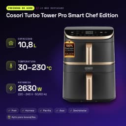 Fritadeira de ar Cosori Turbo Tower Pro Smart Chef Edition 10,8L WiFi 2630W Preto - características