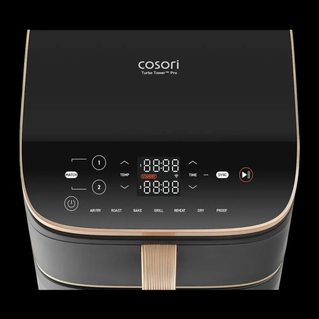 Fritadeira de ar Cosori Turbo Tower Pro Smart Chef Edition 10,8L WiFi 2630W Preto, detalhe painel: ecrã LED duplo, controlos