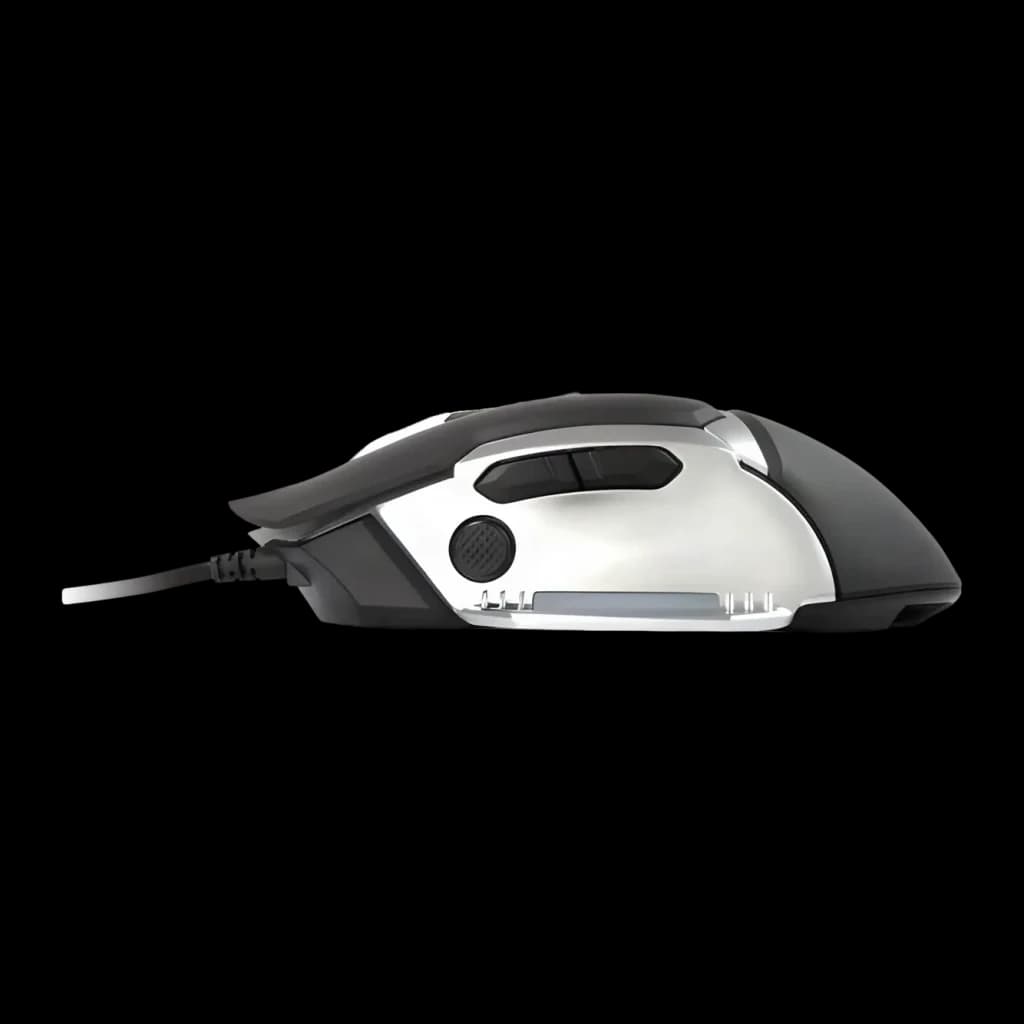 Ratón Gaming Conceptronic DJEBBEL 8 4000 DPI RGB Negro, vista lateral: panel plateado, botones laterales, rueda DPI y cable