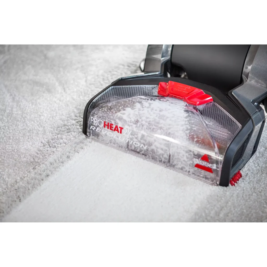 Nettoyeur de moquettes BISSELL ProHeat 2X Revolution 1858N Rouge/Titane 800W, détail: tête transparente avec brosses rouges
