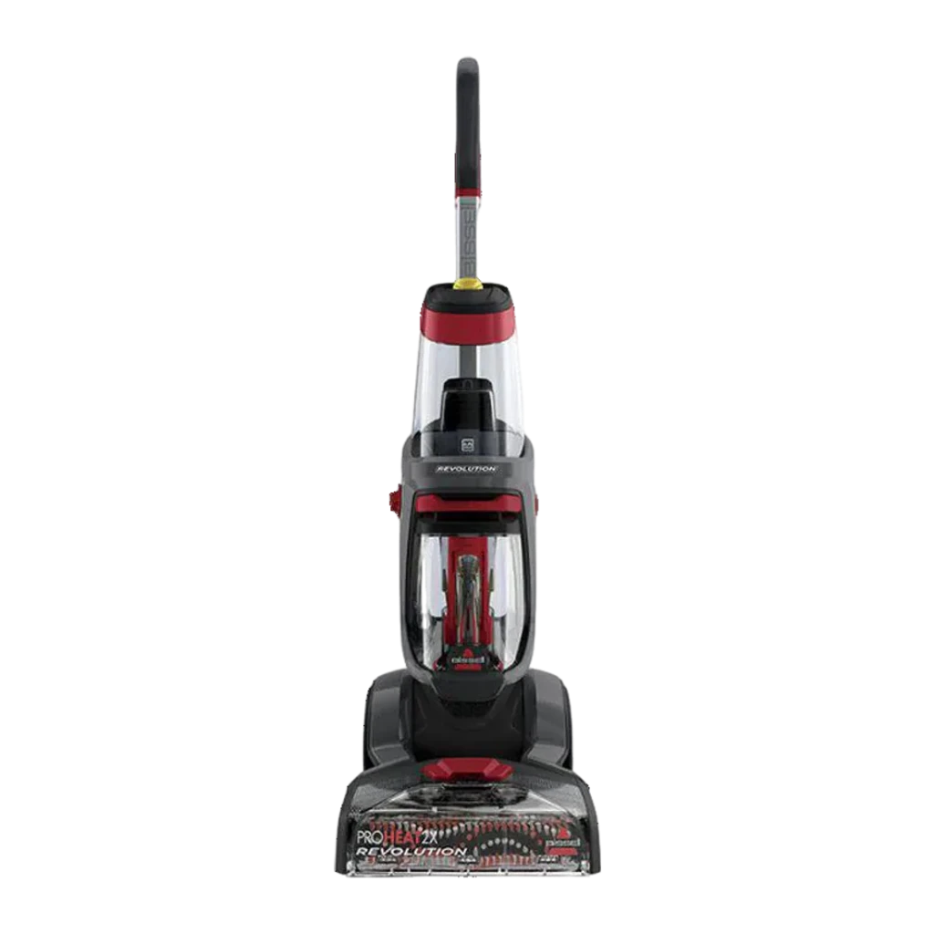 Nettoyeur de moquettes BISSELL ProHeat 2X Revolution 1858N Rouge/Titane 800W, vue de face: réservoir transparent, brosse à