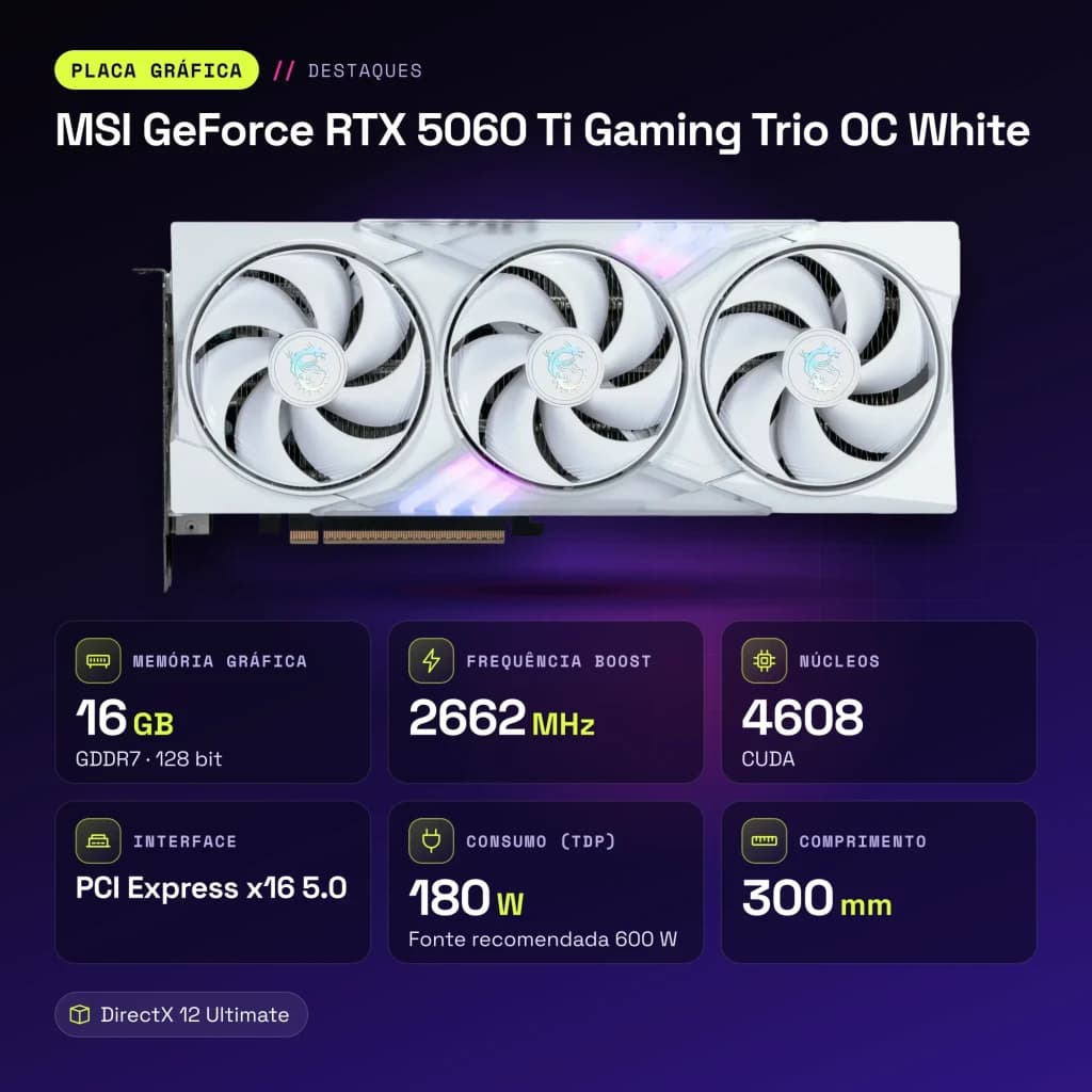 MSI GeForce RTX 5060 Ti Gaming Trio OC White 16GB GDDR7 - características
