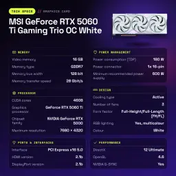 MSI GeForce RTX 5060 Ti Gaming Trio OC White 16GB GDDR7 - características