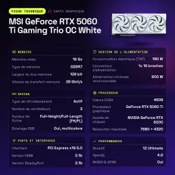 MSI GeForce RTX 5060 Ti Gaming Trio OC White 16GB GDDR7 - características