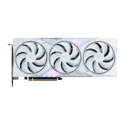 MSI GeForce RTX 5060 Ti Gaming Trio OC White 16GB GDDR7, vista frontal: tres ventiladores blancos con logo dragón y franja