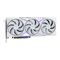 MSI GeForce RTX 5060 Ti Gaming Trio OC White 16GB GDDR7, vista frontal en ángulo: tres ventiladores blancos con iluminación