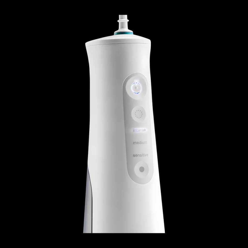 Irrigateur Oral Oral-B AquaCare 6 Pro-Expert Oxyjet Sans Fil Blanc, détail: panneau frontal avec boutons et modes intenso