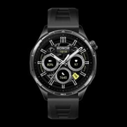 Honor Watch 6 46mm Preto GPS integrado NFC Chamadas Bluetooth, vista frontal: mostrador esqueleto com bateria, frequência