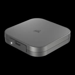 SSD Externe Corsair EX300U 2 To USB-C 3.2 Gen 2 Gris, vue en perspective: logo Corsair sur le dessus, port USB-C et LED