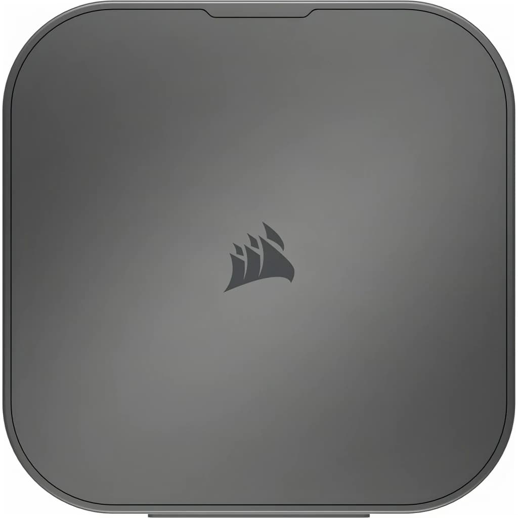 SSD Externe Corsair EX300U 2 To USB-C 3.2 Gen 2 Gris, vue du dessus: surface mate avec logo Corsair centré et fente en coin