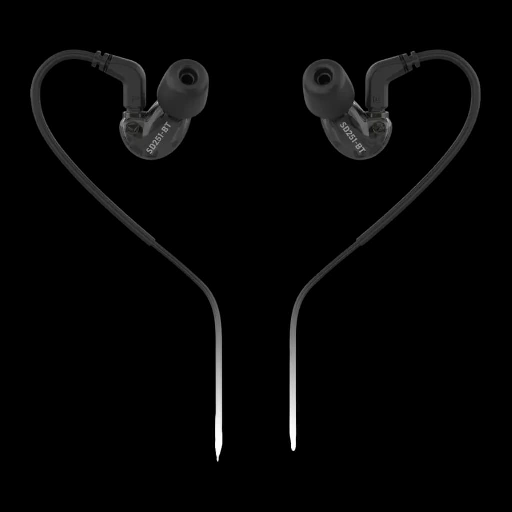 Écouteurs Behringer SD251-BT In-Ear Bluetooth 5.0 7h, détail: les deux écouteurs avec câble over-ear et embouts en silicone