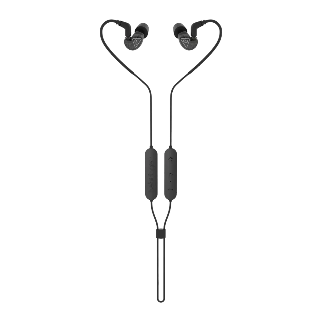 Écouteurs Behringer SD251-BT In-Ear Bluetooth 5.0 7h, détail: vue frontale complète, crochets ear-hook, câble