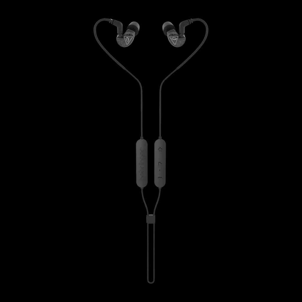 Écouteurs Behringer SD251-BT In-Ear Bluetooth 5.0 7h, détail: vue frontale complète, crochets ear-hook, câble