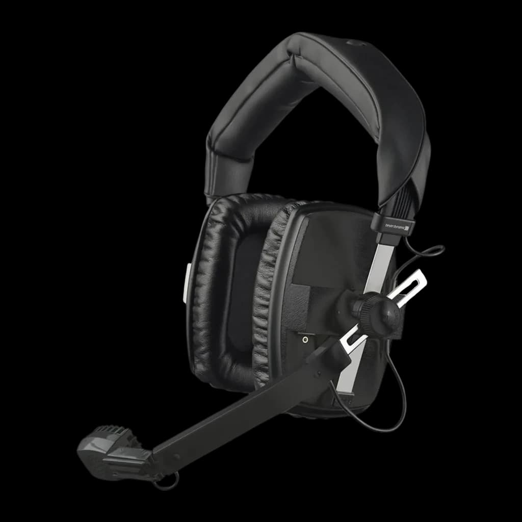 Casque Beyerdynamic DT 109 200Ω/50Ω Arceau Circumaural Câble, vue de face: coussin circumaural noir, microphone sur bras