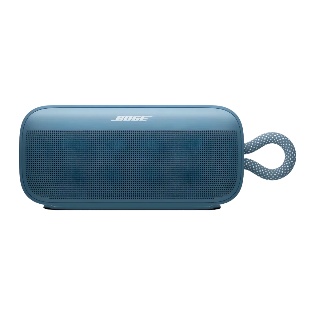 Enceinte portable Bluetooth Bose SoundLink Plus IP67 20h Bleu, vue avant: grille bleue, logo Bose et poignée en corde