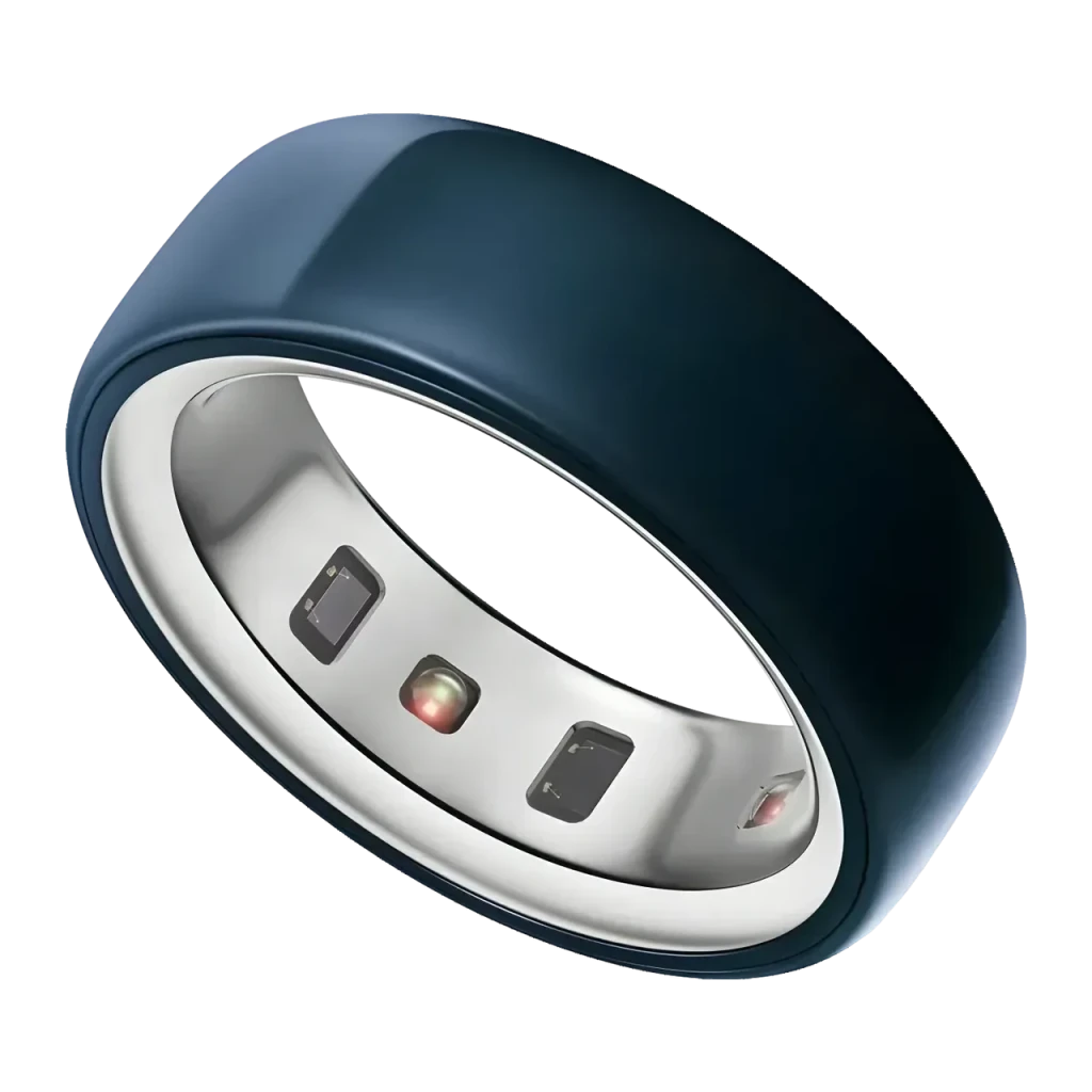 Oura Ring 4 Ceramic Talla 14 Medianoche Temperatura corporal, detalle: interior plateado con sensores LED rojos visibles