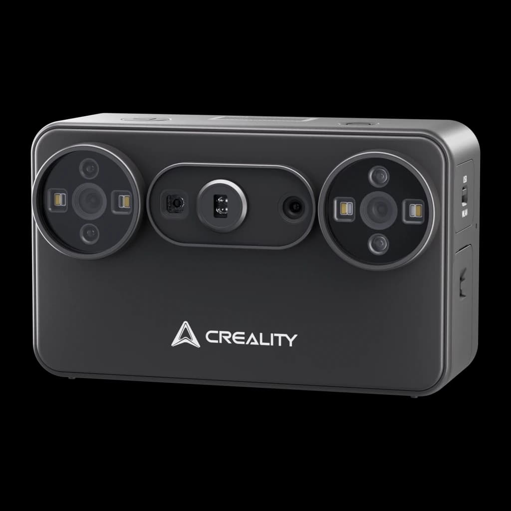 Scanner 3D Creality Pika Sans Fil Noir 0,03 mm, vue avant: deux modules caméra circulaires avec LEDs et capteur central