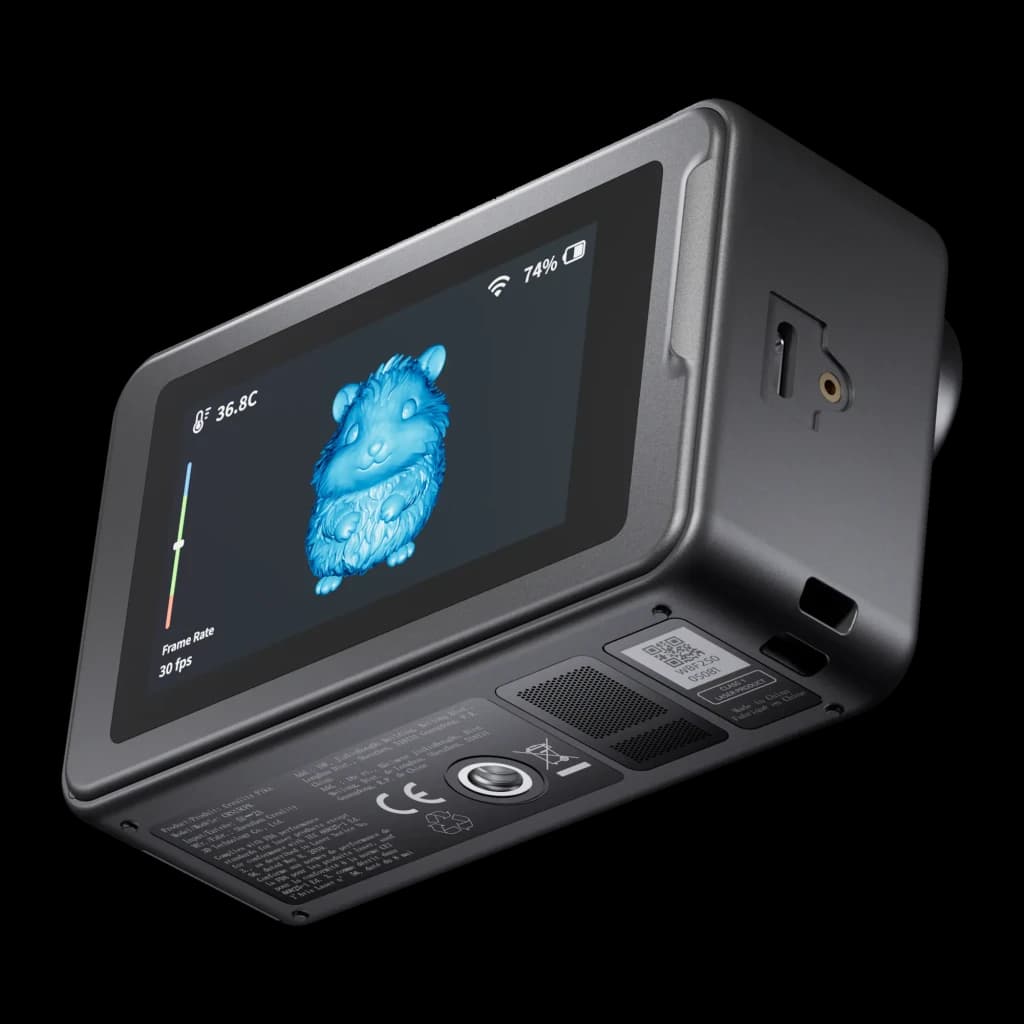 Scanner 3D Creality Pika Sans Fil Noir 0,03 mm, vue arrière: écran tactile avec modèle 3D bleu à 30 fps et haut-parleur