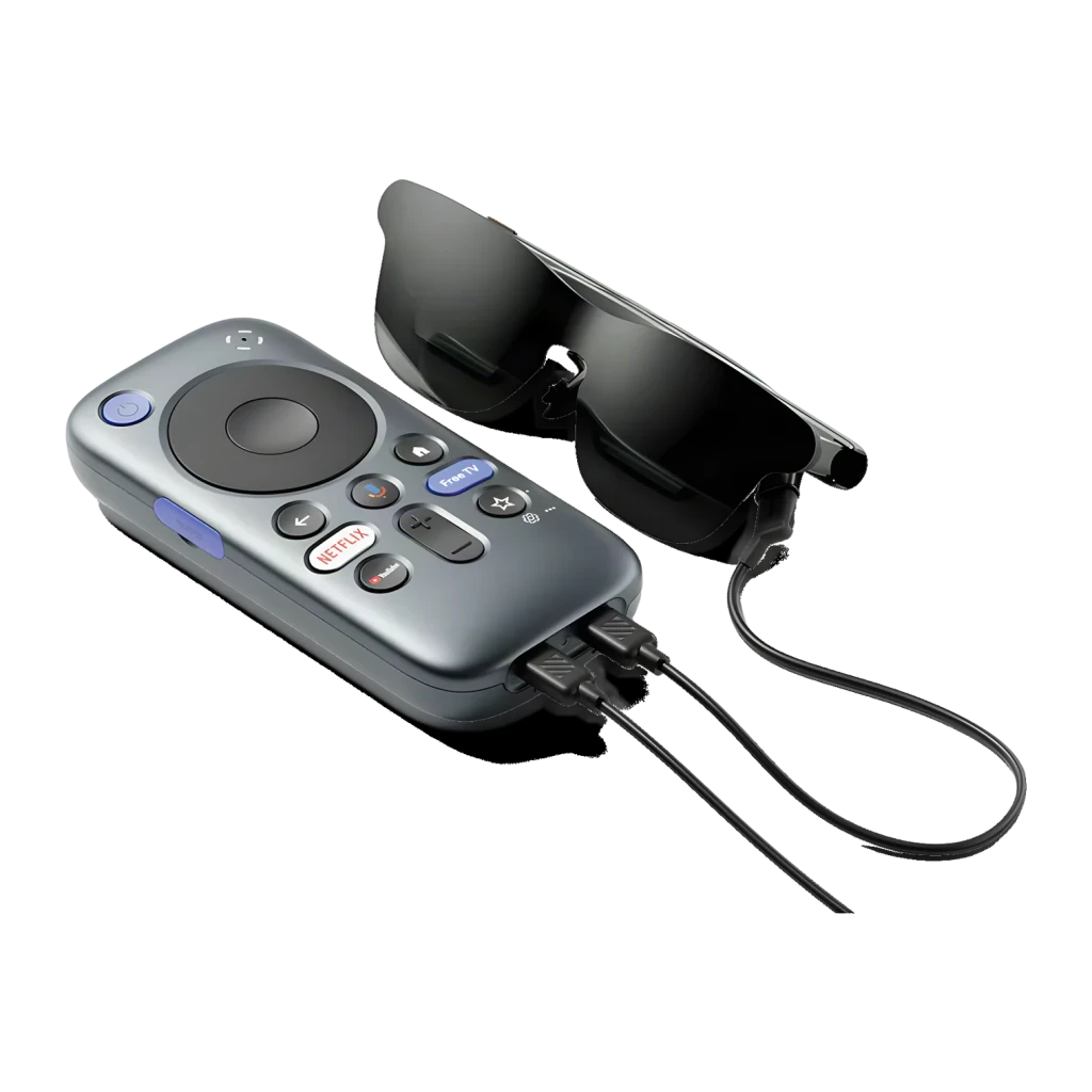 Reproductor Multimedia RayNeo Pocket TV Pro 3GB/64GB 4K WiFi Dolby Vision, vista en ángulo: mando con botones Netflix y Free