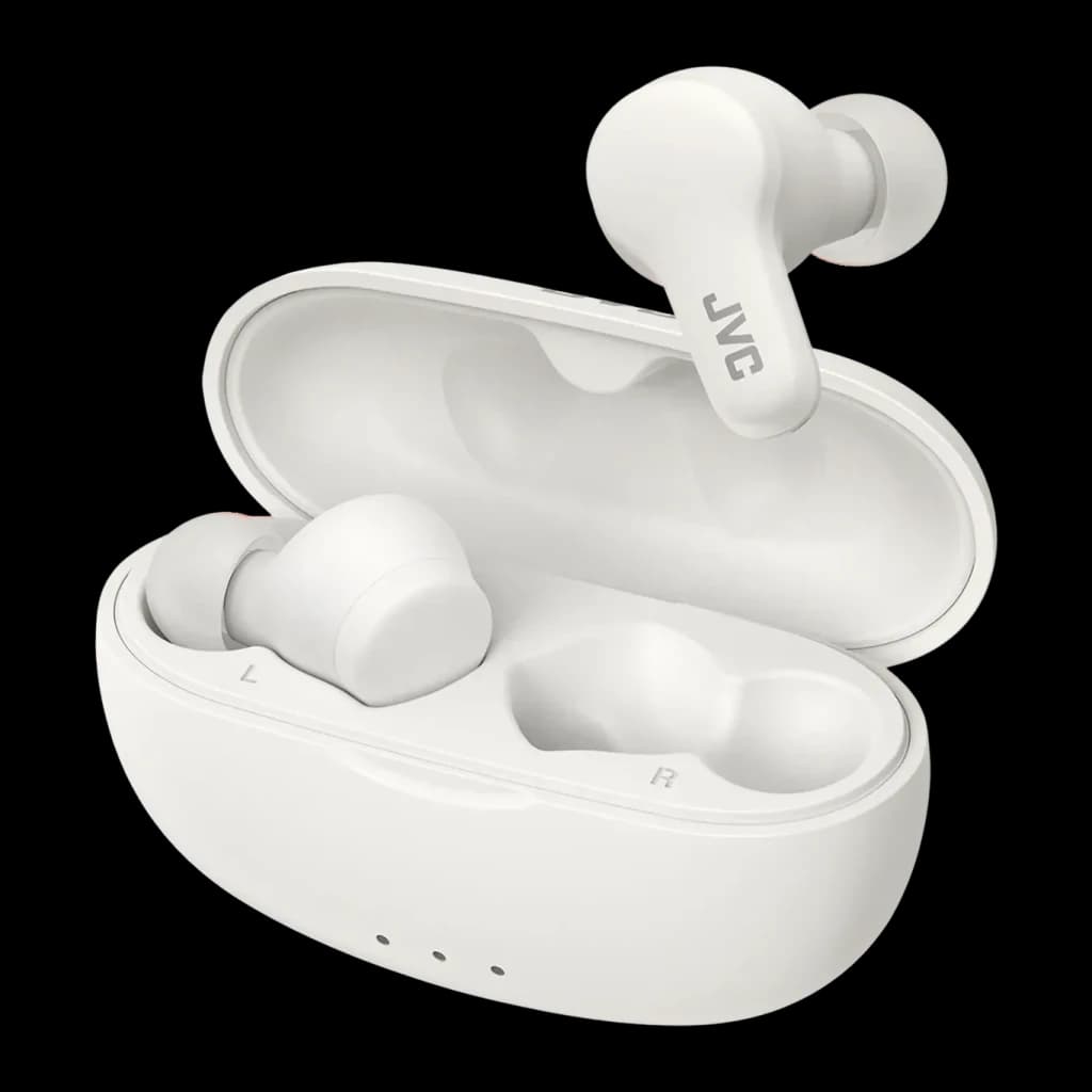Écouteurs JVC HA-A7T2 Gumy True Wireless TWS Bluetooth 5.0 IPX4 Blanc, vue principale: boîtier ouvert avec les deux