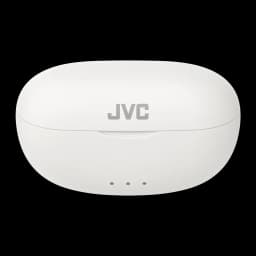Écouteurs JVC HA-A7T2 Gumy True Wireless TWS Bluetooth 5.0 IPX4 Blanc, boîtier fermé: face avant avec logo JVC et trois