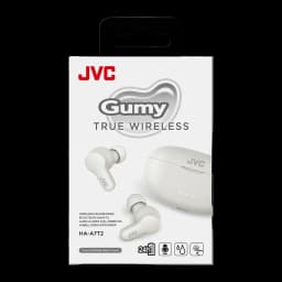 Écouteurs JVC HA-A7T2 Gumy True Wireless TWS Bluetooth 5.0 IPX4 Blanc, boîte avant: packaging avec écouteurs et boîtier