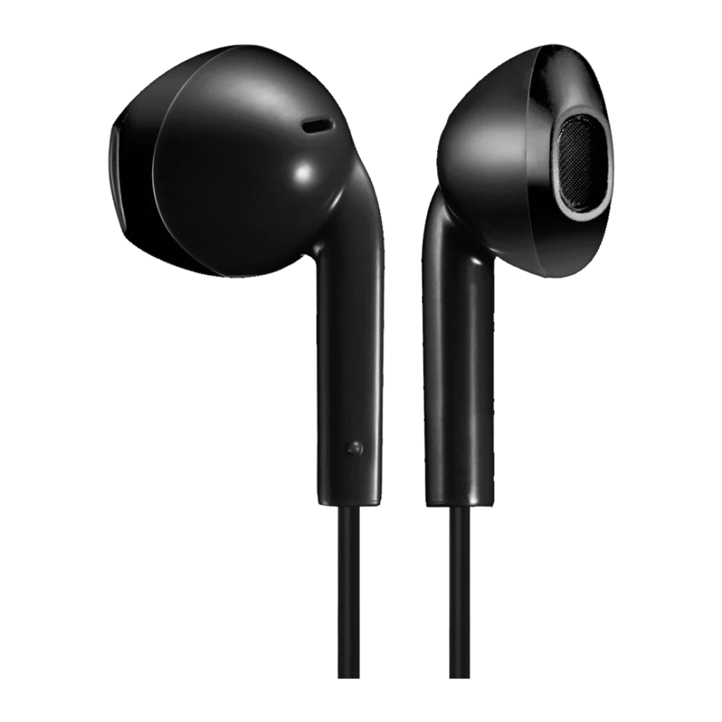 Écouteurs JVC HA-FR17UC In-Ear USB-C IPX2 Noir, vue avant: deux écouteurs noirs, grille du driver et bouton sur câble