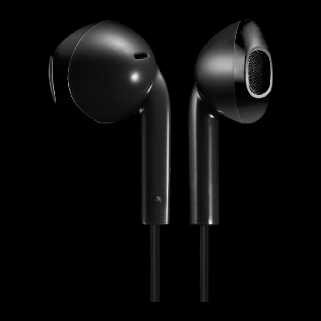 Écouteurs JVC HA-FR17UC In-Ear USB-C IPX2 Noir, vue avant: deux écouteurs noirs, grille du driver et bouton sur câble