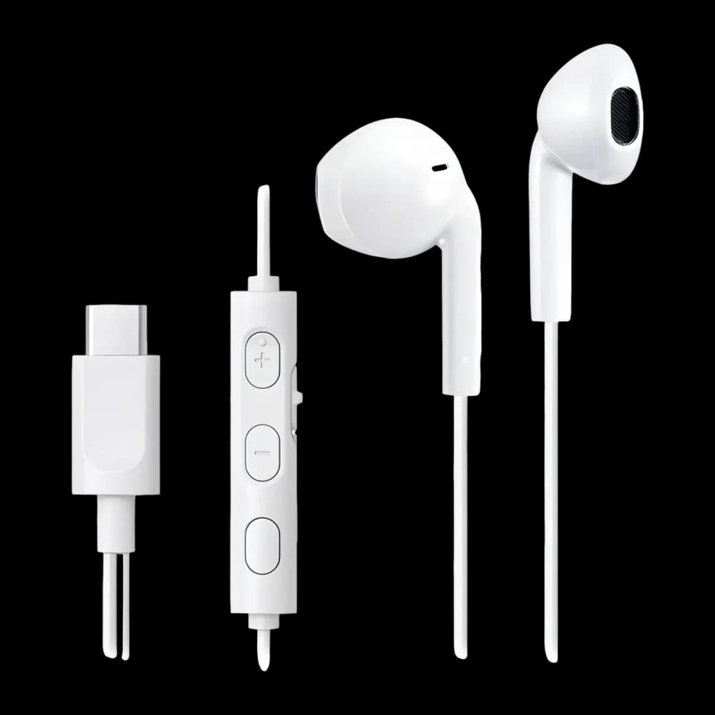 Écouteurs JVC HA-FR17UC Intra-auriculaires USB-C IPX2 Blanc, vue avant: connecteur USB-C, télécommande 3 boutons