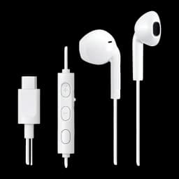 Écouteurs JVC HA-FR17UC Intra-auriculaires USB-C IPX2 Blanc, vue avant: connecteur USB-C, télécommande 3 boutons