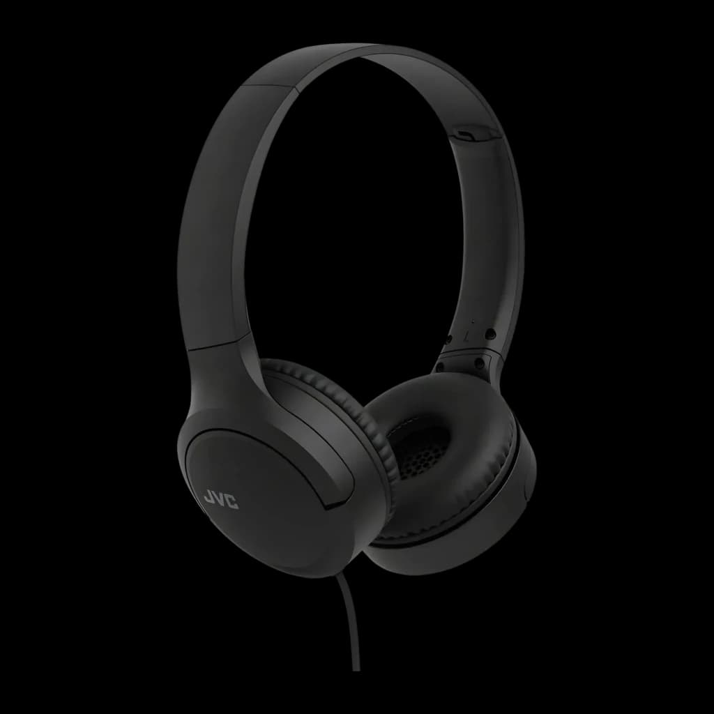 Casque JVC HA-S33UC-B supra-auriculaire USB-C noir, vue latérale: arceau, coussinets et logo JVC visibles
