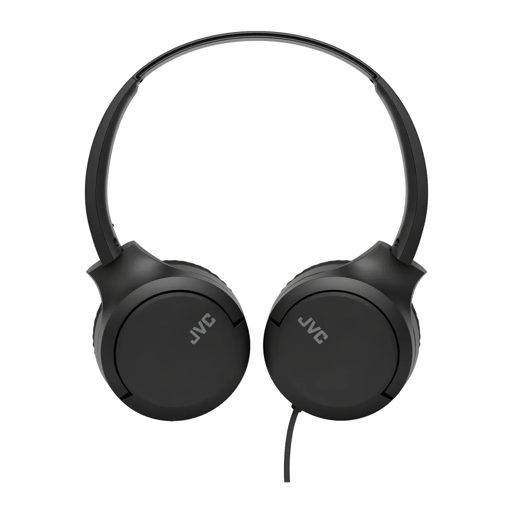 Casque JVC HA-S33UC-B supra-auriculaire USB-C noir, vue avant: arceau réglable et coussinets avec logo JVC