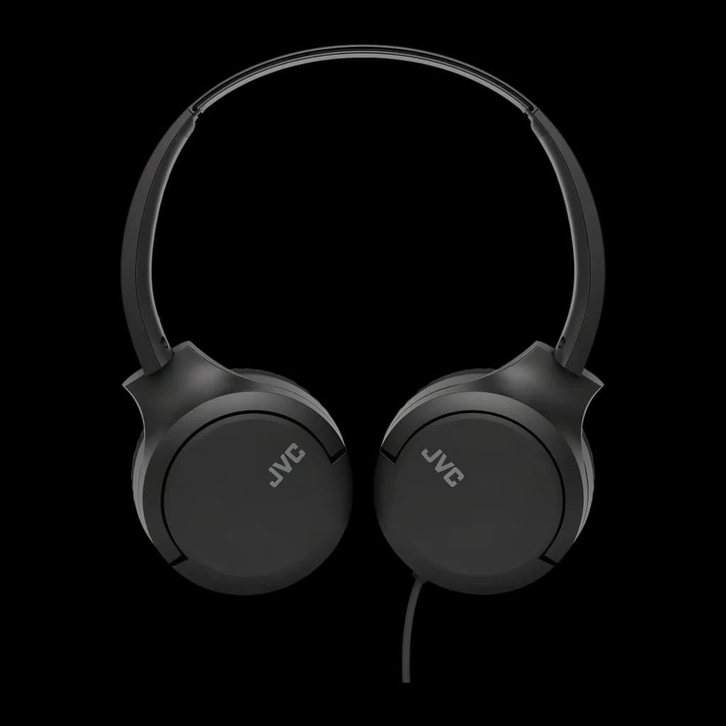 Casque JVC HA-S33UC-B supra-auriculaire USB-C noir, vue avant: arceau réglable et coussinets avec logo JVC