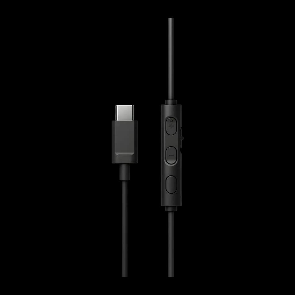 Casque JVC HA-S33UC-B supra-auriculaire USB-C, détail câble: connecteur USB-C et télécommande 3 boutons noir