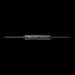 Casque JVC HA-S33UC-B supra-auriculaire USB-C, détail télécommande: boîtier noir sur câble avec bouton ON OFF et icône