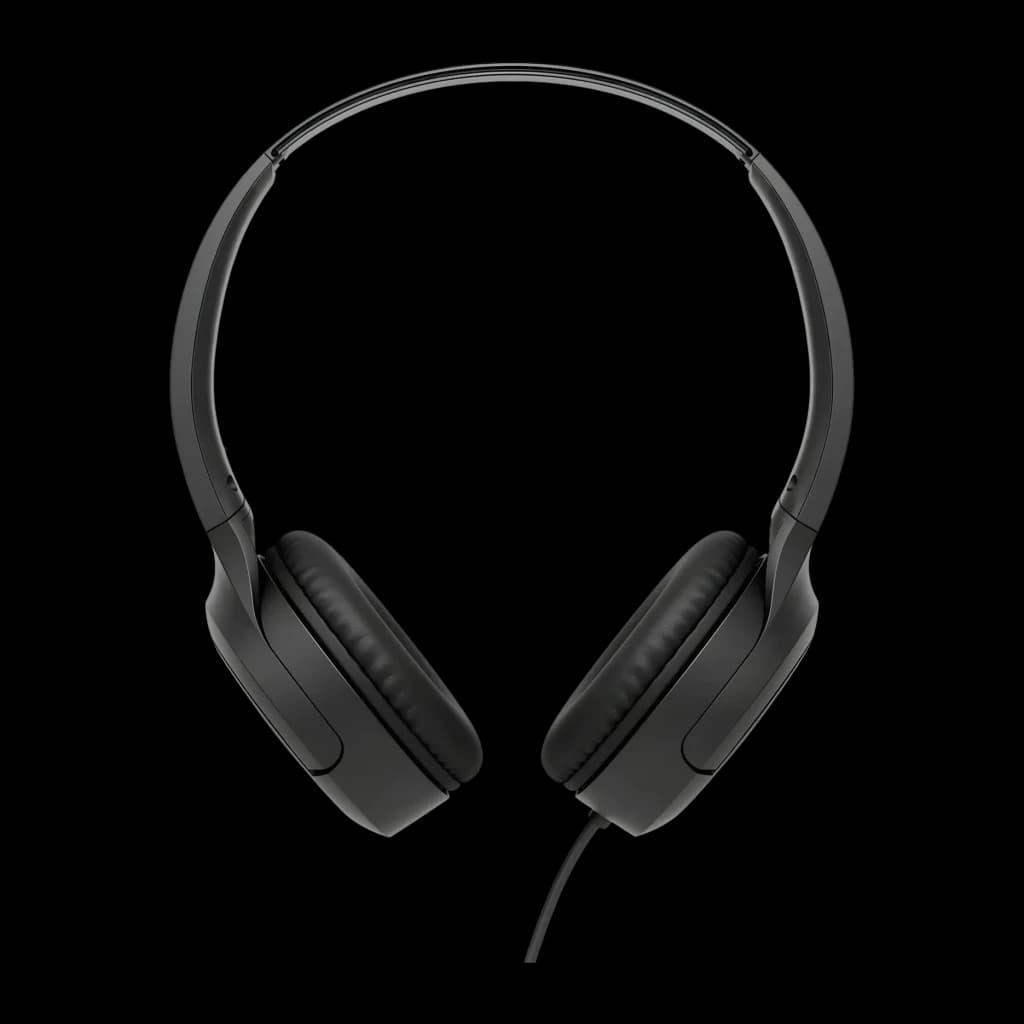 Casque JVC HA-S33UC-B supra-auriculaire USB-C, vue de face: arceau noir, coussinets rembourrés et câble USB-C visible