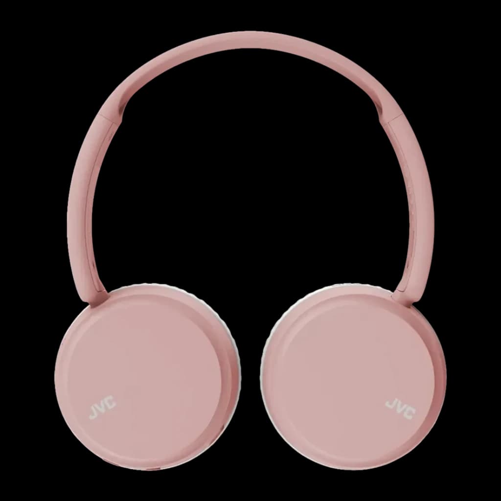 Casque JVC HA-S36W Arceau Bluetooth 5.2 35h Rose, vue de face: coussinets plats avec logo JVC et arceau rembourré