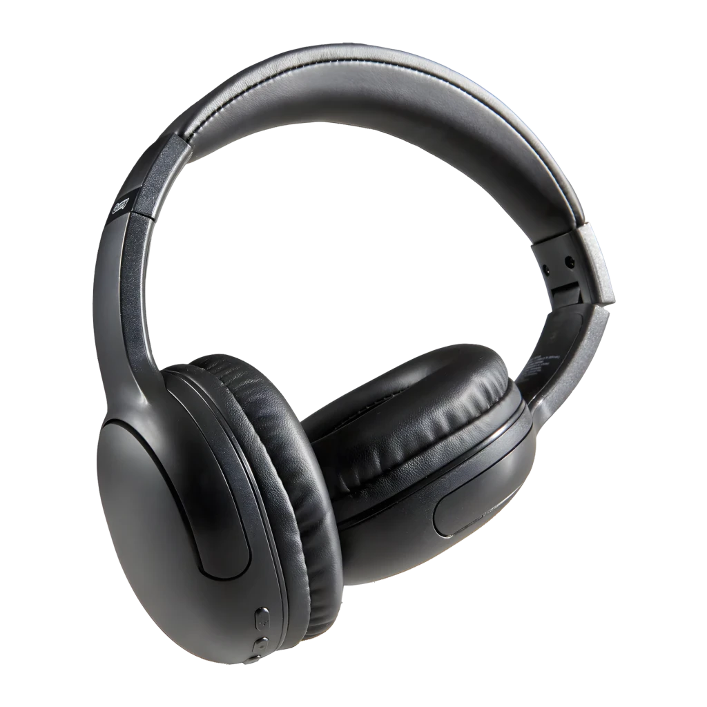 Casque JVC Gumy Band Supra-Aural Bluetooth 30h Noir HA-SG20BT, vue en angle: coussinets rembourrés et arceau ajustable