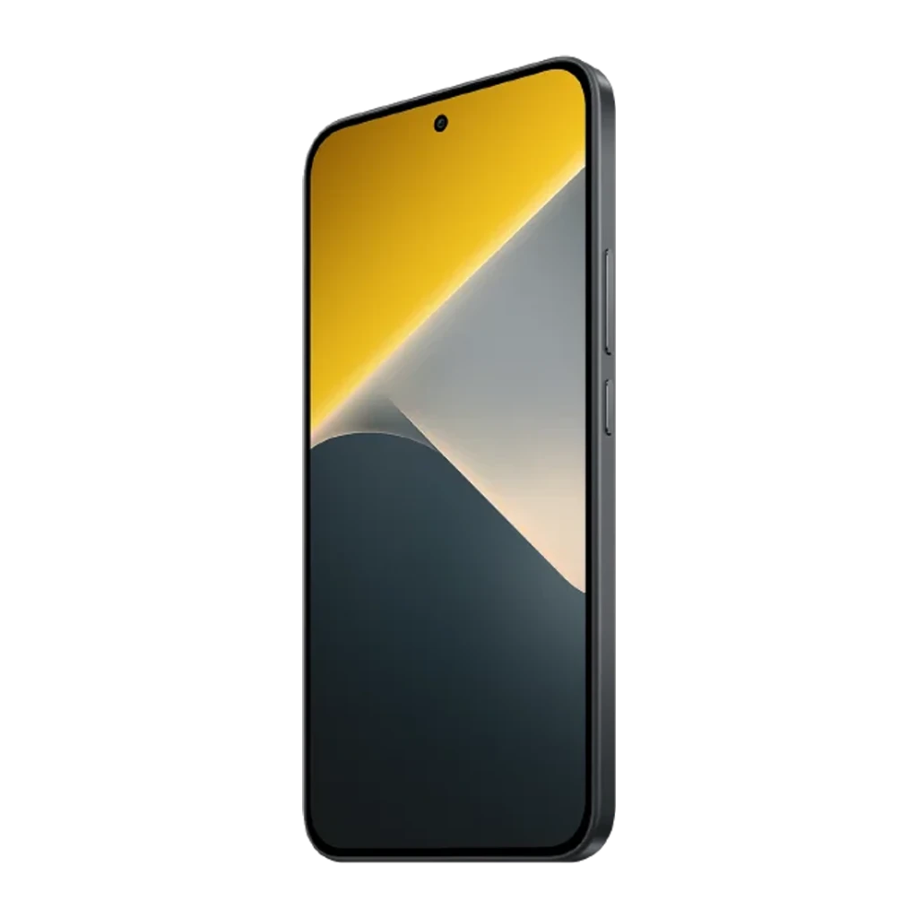 Smartphone POCO X8 5G negro con pantalla AMOLED 6,59 pulgadas 120Hz, cámara frontal en orificio centrado y bordes delgados, botones laterales visibles