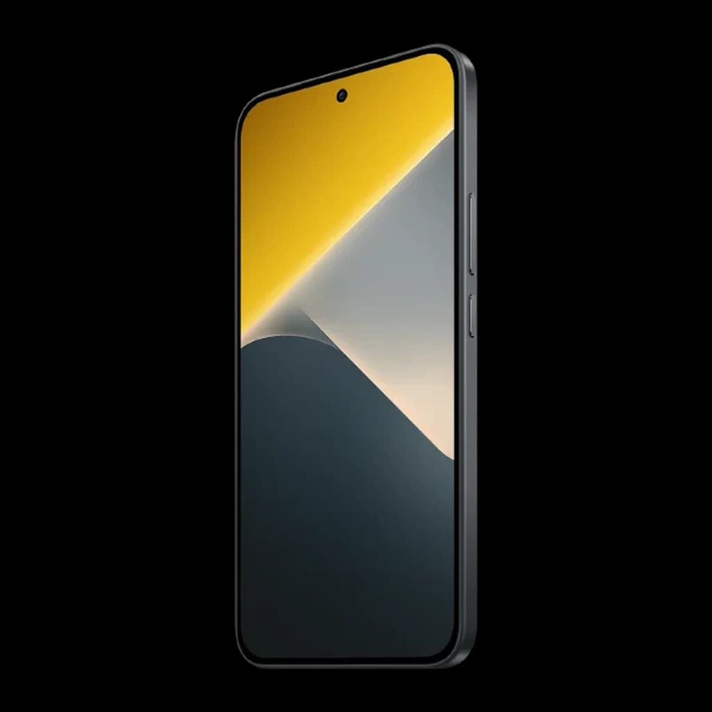 Smartphone POCO X8 5G negro con pantalla AMOLED 6,59 pulgadas 120Hz, cámara frontal en orificio centrado y bordes delgados, botones laterales visibles