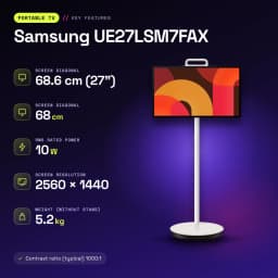 Téléviseur portable Samsung 27 pouces LED QHD 2560x1440 Tizen Smart TV Noir UE27LSM7FAX - caractéristiques