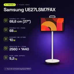 Téléviseur portable Samsung 27 pouces LED QHD 2560x1440 Tizen Smart TV Noir UE27LSM7FAX - caractéristiques