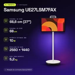 Téléviseur portable Samsung 27 pouces LED QHD 2560x1440 Tizen Smart TV Noir UE27LSM7FAX - caractéristiques