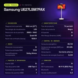 Téléviseur portable Samsung 27 pouces LED QHD 2560x1440 Tizen Smart TV Noir UE27LSM7FAX - caractéristiques